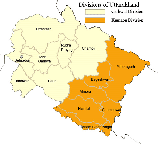 Cities of Uttrakhand- State is divided in Kumaon and Garhwal Region