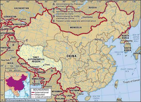 Tibet Autonomous Region on Map
