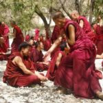 Monks debating at a Monastery in Tibet