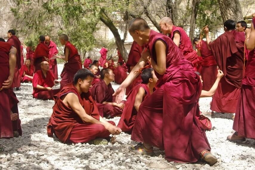 Monks debating at a Monastery in Tibet