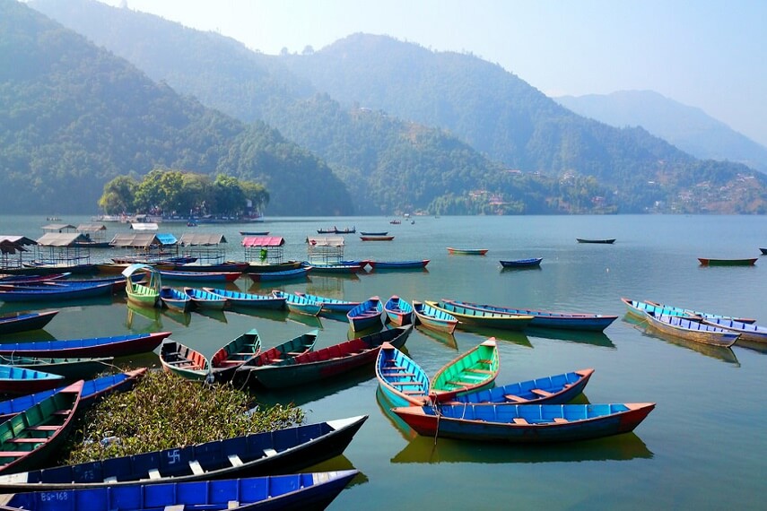 Boats at Lake Phewa in Pokhra