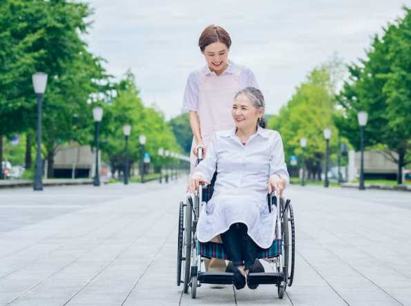 Japanese Women on wheelchair. Healthcare