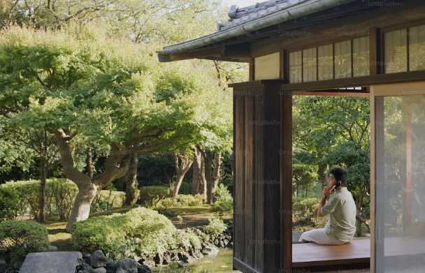 Japanese man relaxing over at Zen Garden and Zen Feeling view